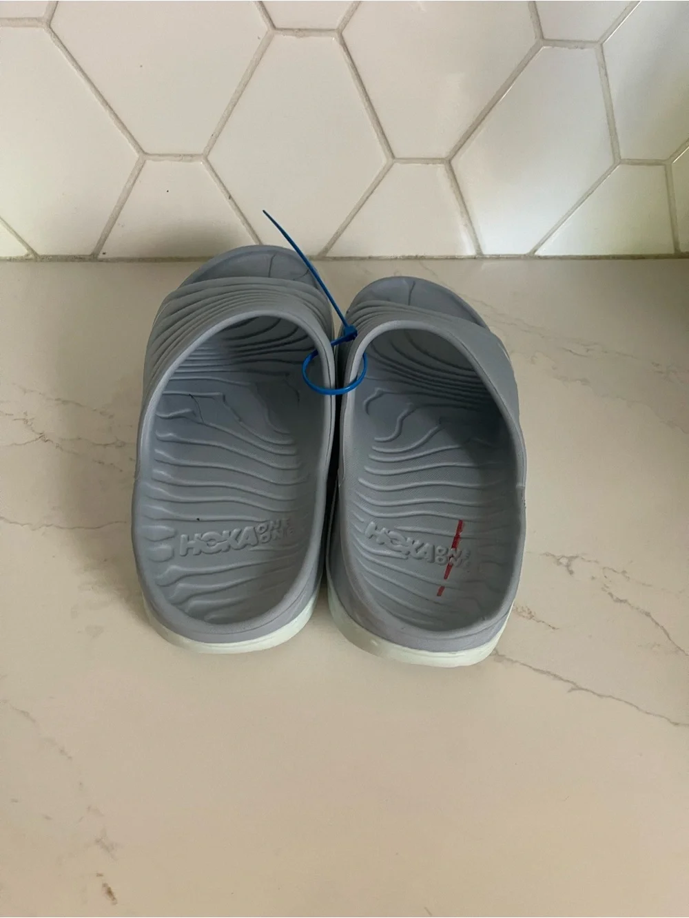 Hoka One One Slide Sandals in Light Gray with White Sole